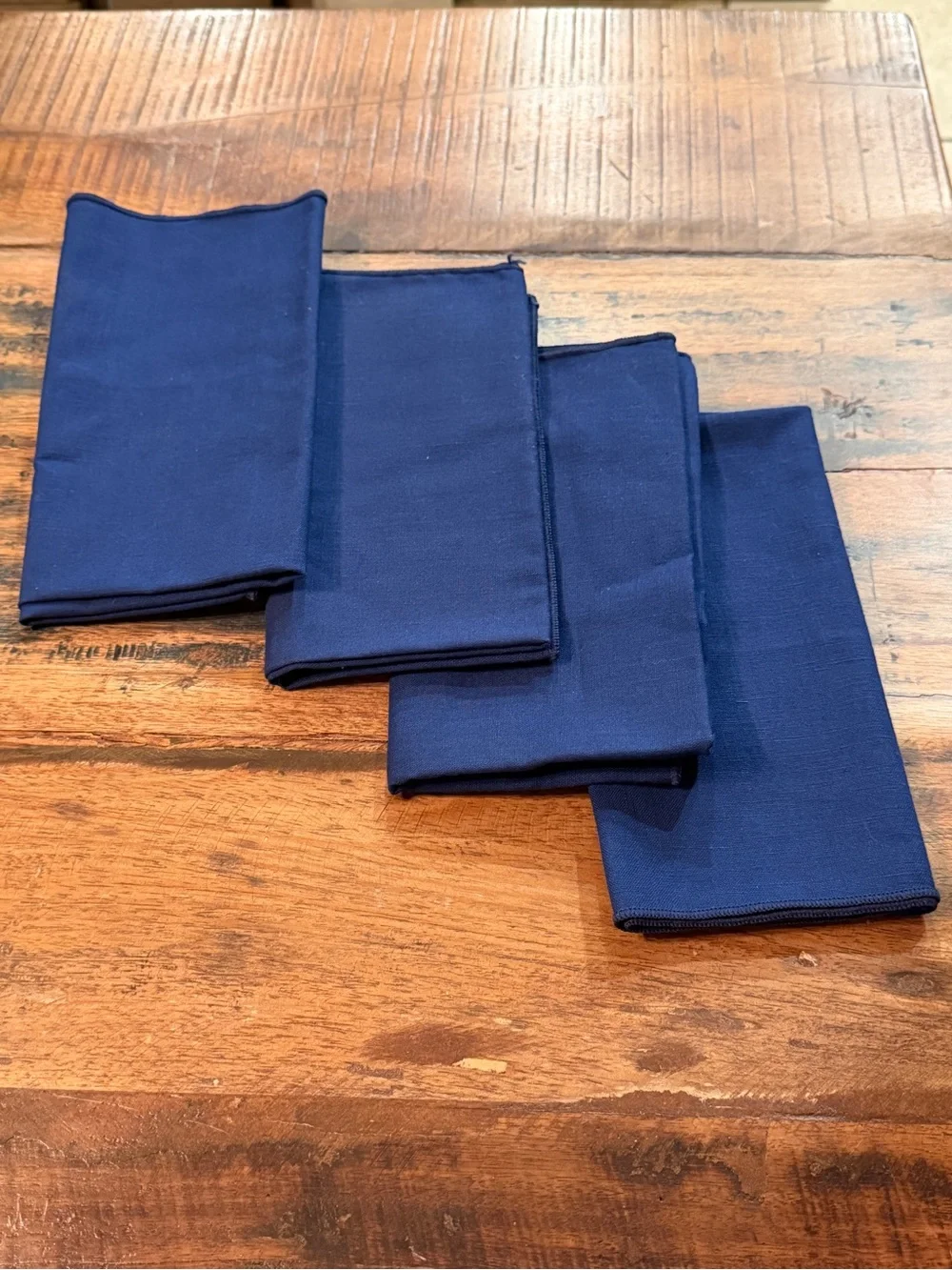Set of 4 Blue Cloth Fabric Napkins -18 x 18 - Solid Navy Blue / Good Condition